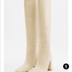 Off white leather knee high boots